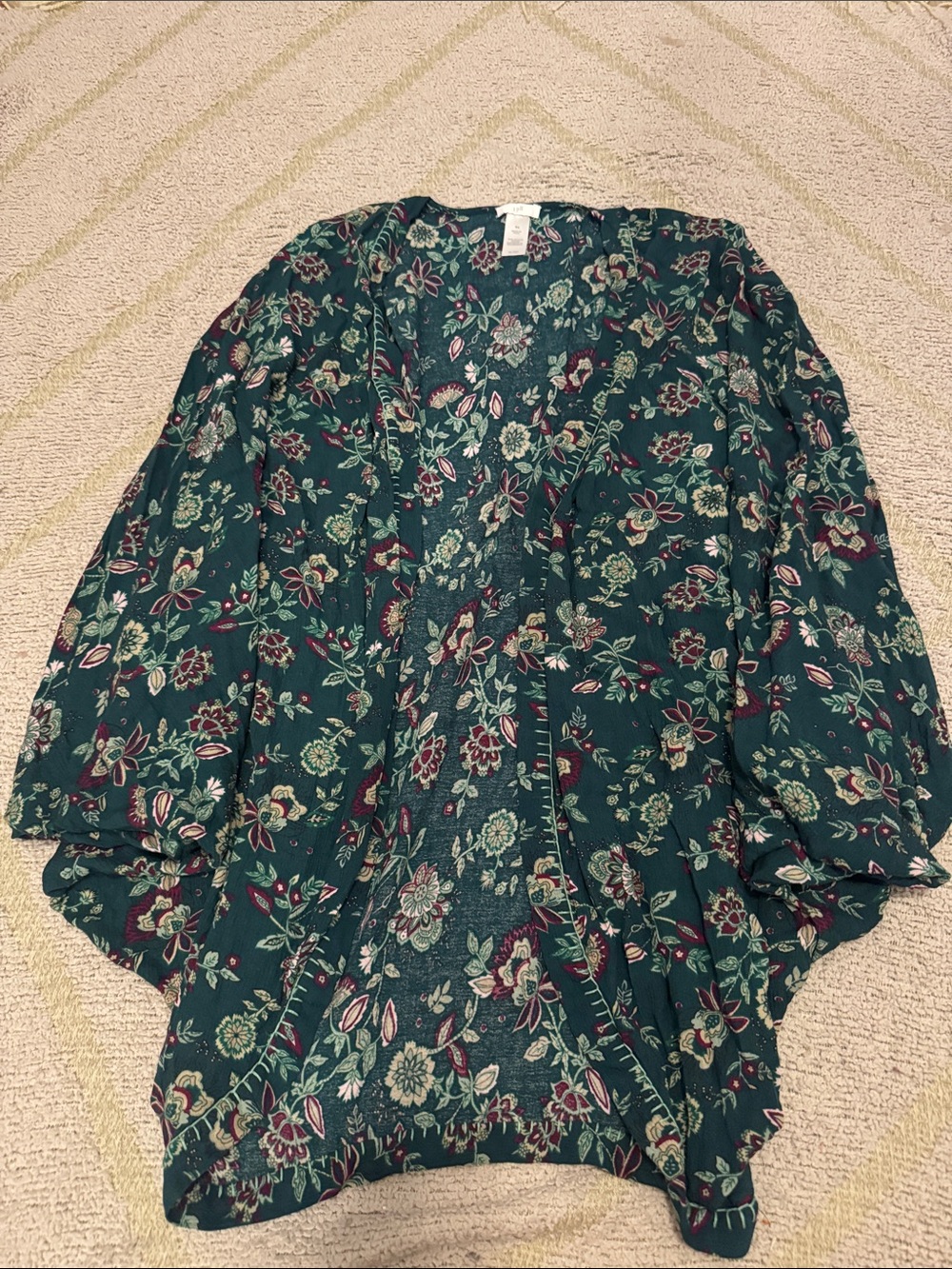 Jill Wearever Floral Open Front Kimono Cardigan Small